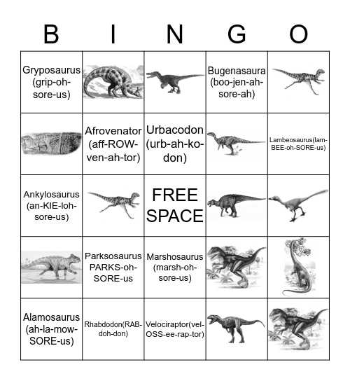 Dino-Bingo Card