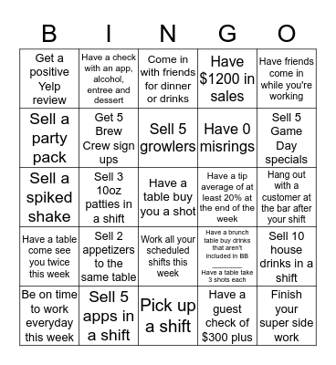 Mels Burger Bar Bingo Card