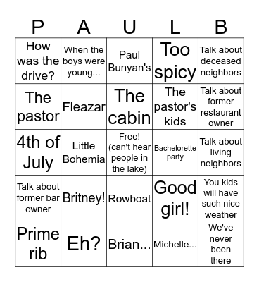 Cottage Bingo Card