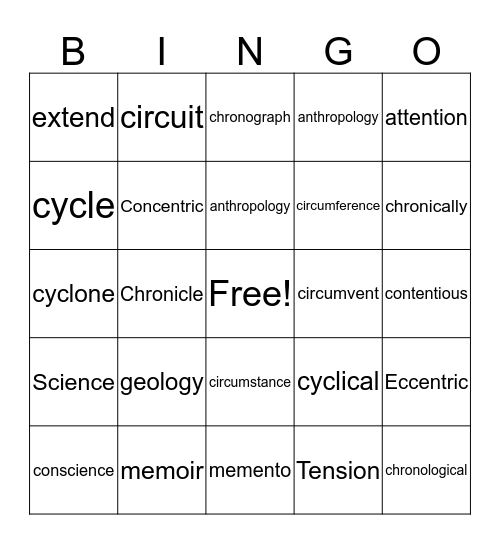 Bingo! Bingo Card