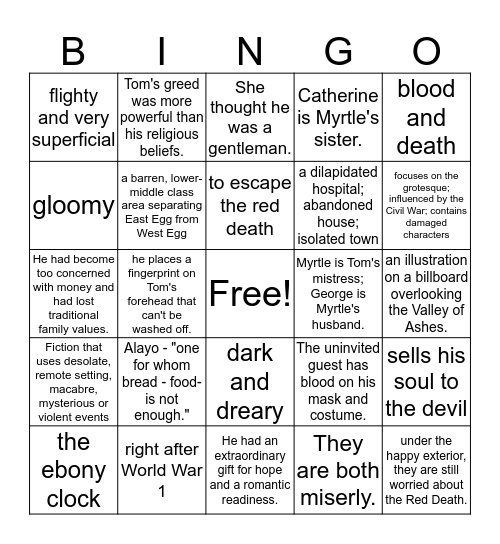 Final Exam Review Bingo Card