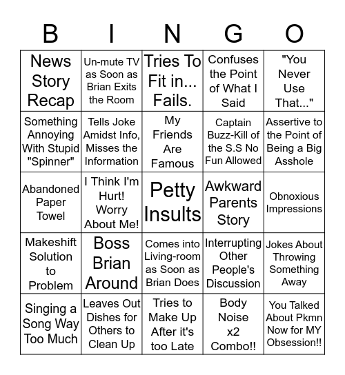 Weekend with Dad Bingo: Card #2 Bingo Card