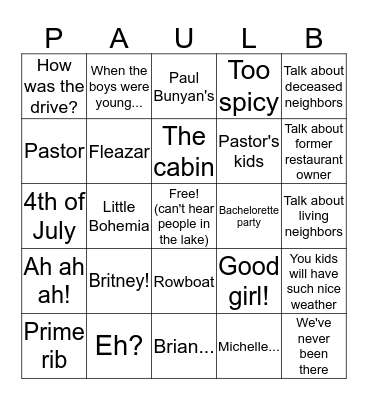 Cottage Bingo Card