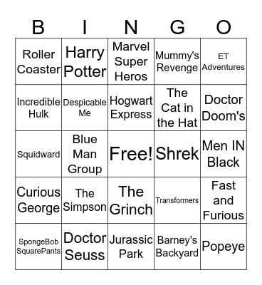 Your Voice Travels To Unverisal Studios Orlando Bingo Card