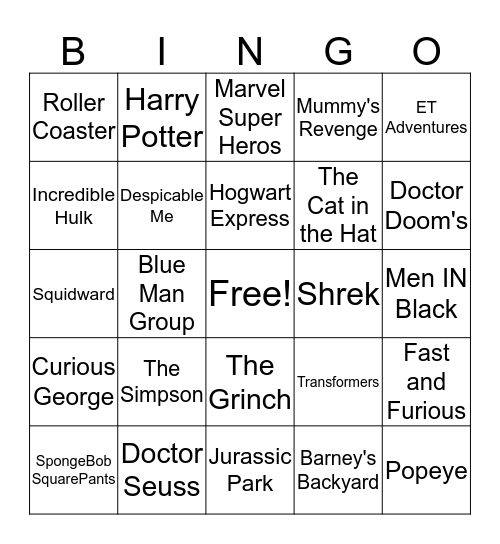 Your Voice Travels To Unverisal Studios Orlando Bingo Card