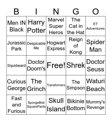 Your Voice Travels To Unverisal Studios Orlando Bingo Card