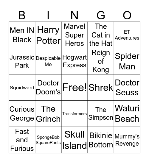 Your Voice Travels To Unverisal Studios Orlando Bingo Card