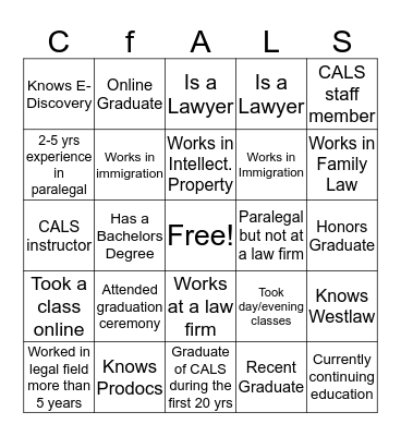 Center for Advanced Legal Studies Bingo Card