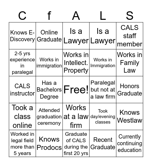 Center for Advanced Legal Studies Bingo Card