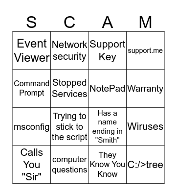 Scammer Bingo Card