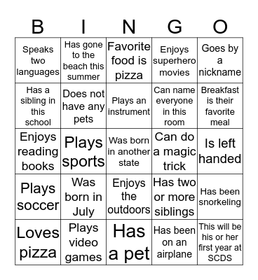 Getting to Know You Bingo Card