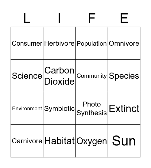 Life Science 3 Bingo Card