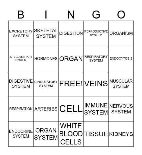 ORGANIZATION OF LIFE  Bingo Card