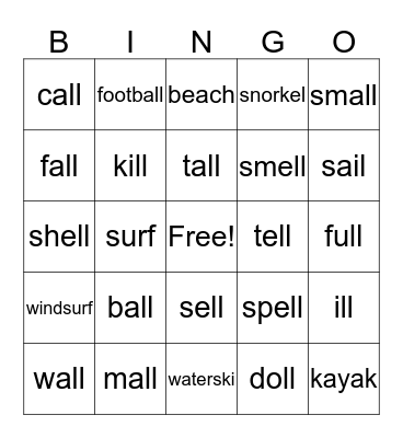 Word with "all" and Unit 4 words Bingo Card