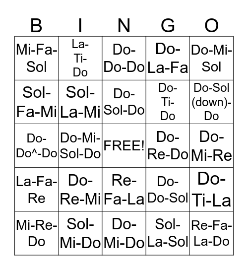 Solfege Bingo! Bingo Card