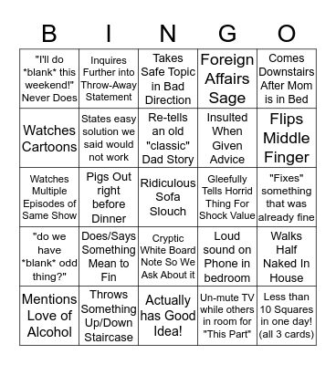 Weekend with Dad Bingo: Card #3 Bingo Card