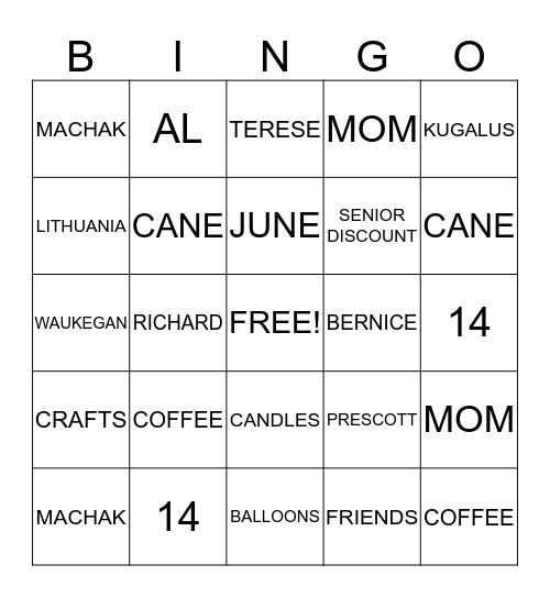 Happy 90th Birthday Bingo Card