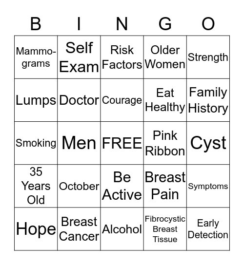 Breast Cancer Awareness Month Bingo Card