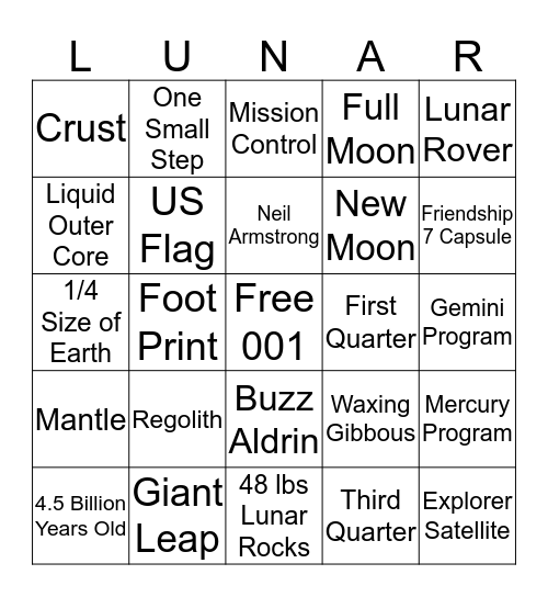 APOLLO ANNIVERSARY BINGO Card