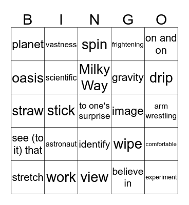 Going into space Bingo Card