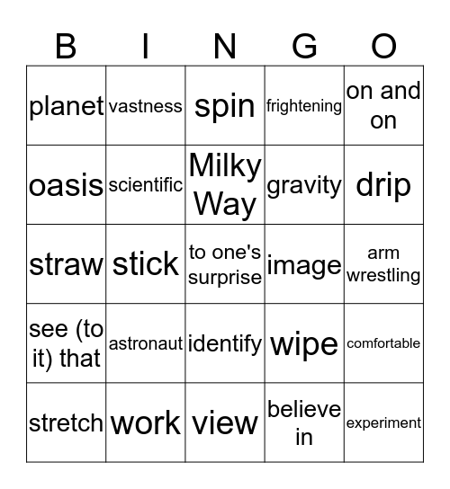 Going into space Bingo Card