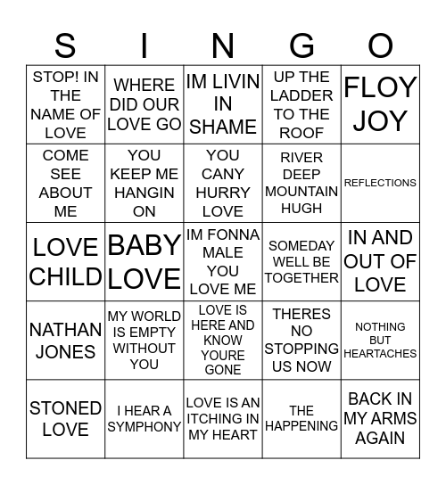 222 THE BEST OF THE SUPREMES Bingo Card