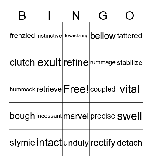 Vocabulary Review Chapters 13-19 Bingo Card