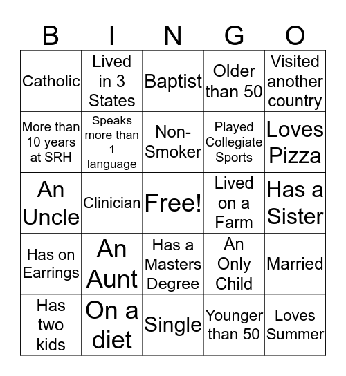 Diversity Bingo Card
