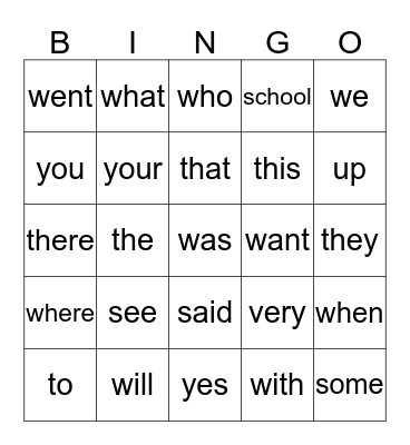 sight words 1  Bingo Card