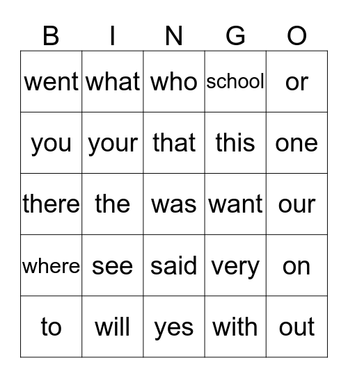 sight words 1  Bingo Card