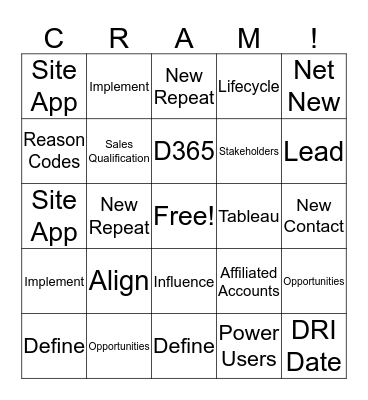 CRaM Bingo Card