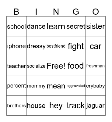kemyia bingo Card