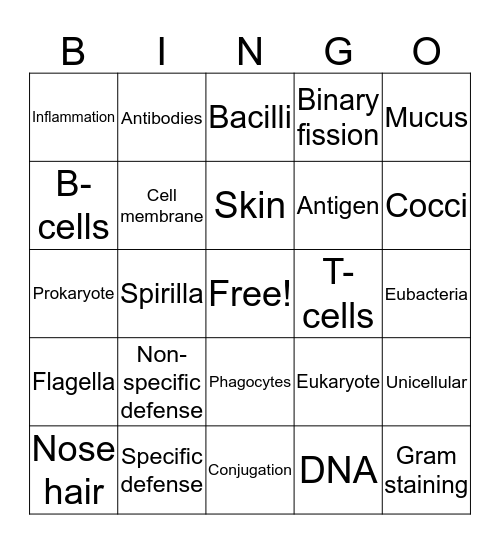 Bacteria BINGO Card