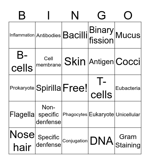 Bacteria Bingo  Bingo Card