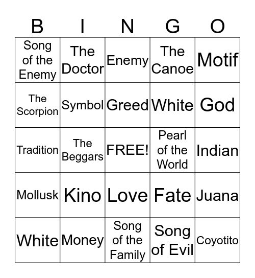 The Pearl Chapters 1-3 Bingo Card