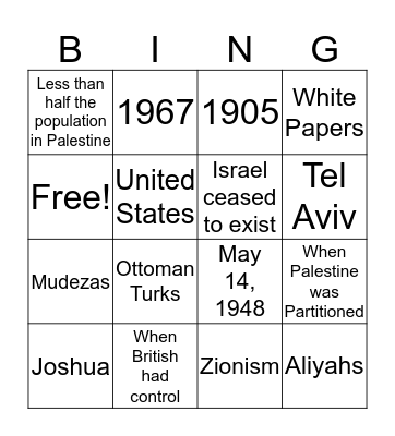 Israel Bingo Card