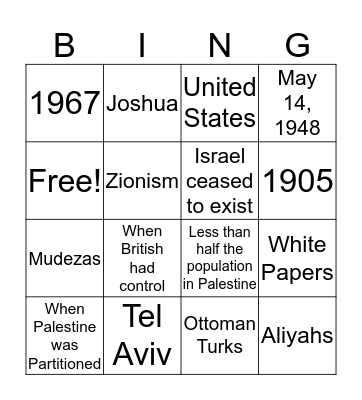 Israel Bingo Card