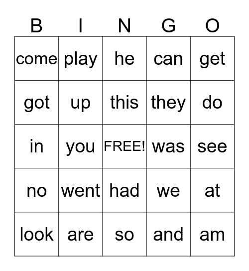 Sight Words List 2-3 Bingo Card