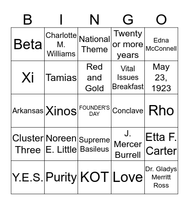 NATIONAL SORORITY OF PHI DELTA KAPPA, INC.  RHO & Xi CHAPTERS Bingo Card