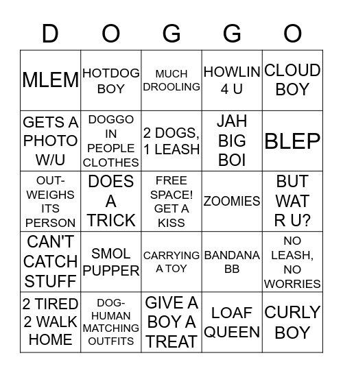 Pup! Pup! Pups! Dogspotting Bingo Card