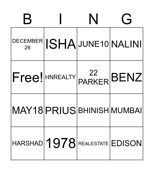 Untitled Bingo Card