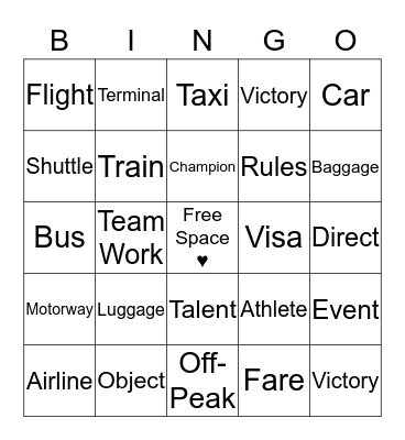 Travel / Sports Vocab !!  Bingo Card