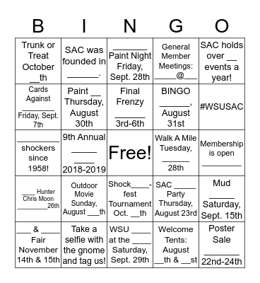 SAC Scavenger BINGO Card