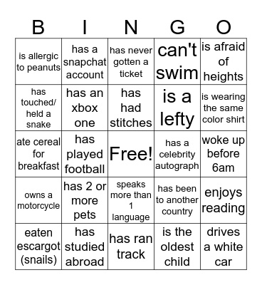 Find Someone Who..... Bingo Card
