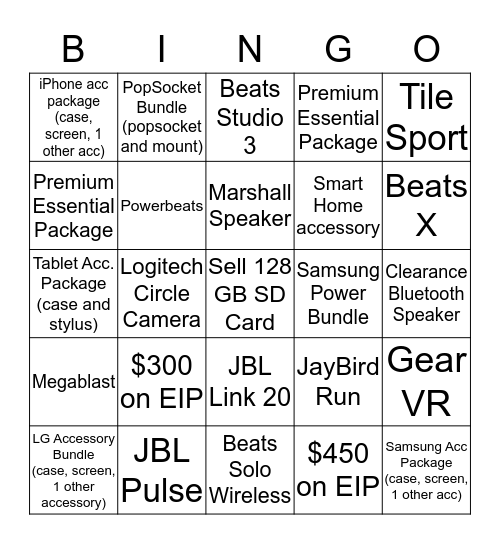 Powell Accessory Extravaganza Bingo Card