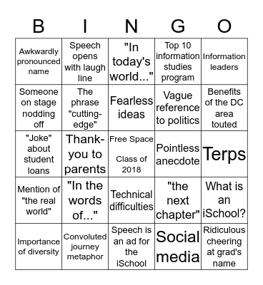 iSchool Graduation Bingo Card