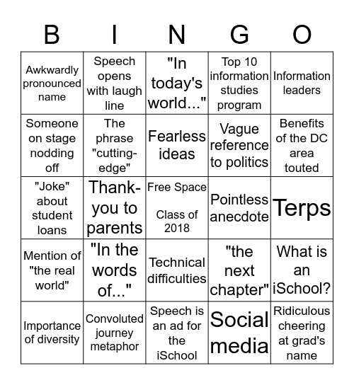 iSchool Graduation Bingo Card