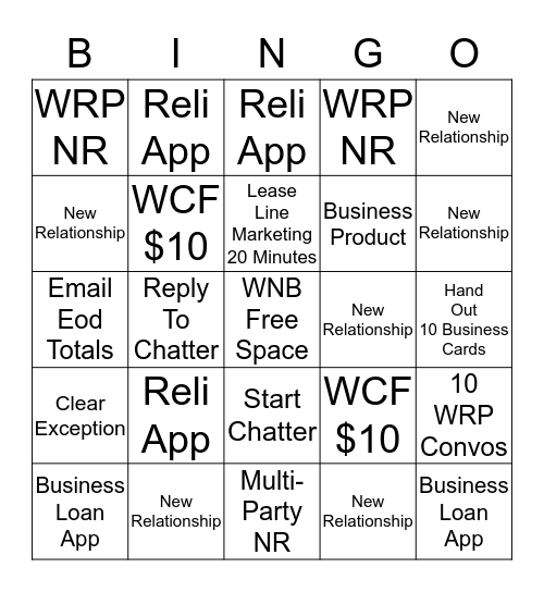 Banker Bingo Card
