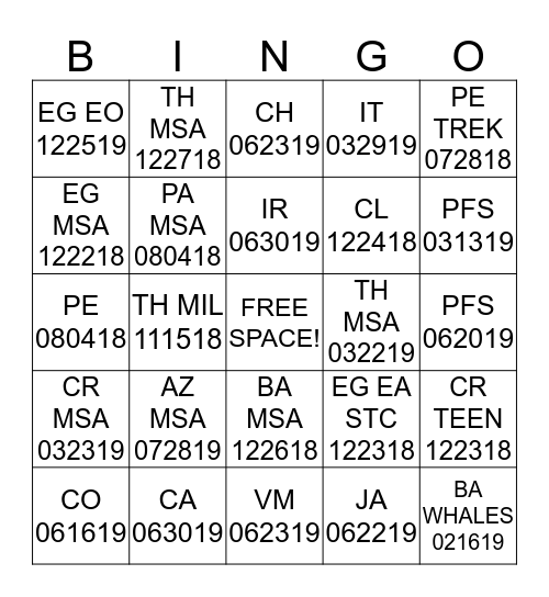 SUMMER 2018 TFA Bingo Card