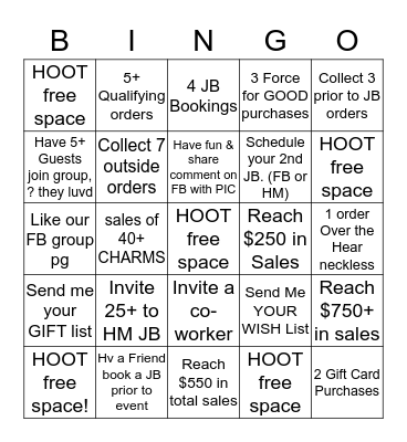 Hostess Challenge Bingo Card